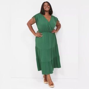 Lane Bryant Ruched-Shoulder Tiered Jersey Midi Dress 26/28